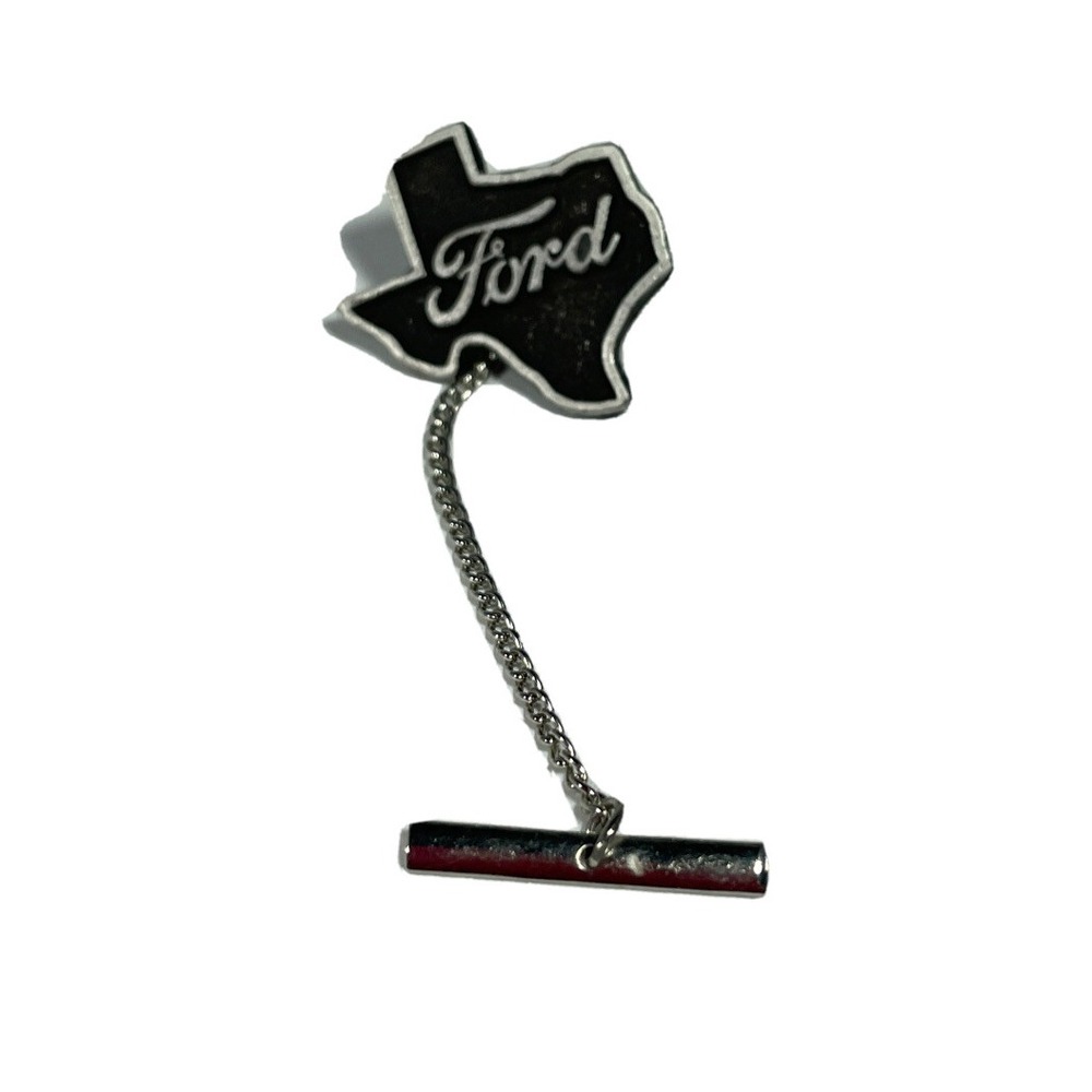 Ford Mens Tie Tack Black Texas State Logo Pin Safety Chain Vintage Style